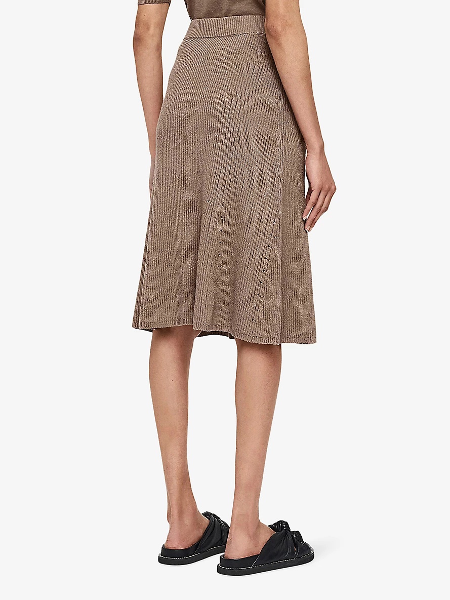 Slim-fit high-rise ribbed stretch linen-blend midi skirt - 3