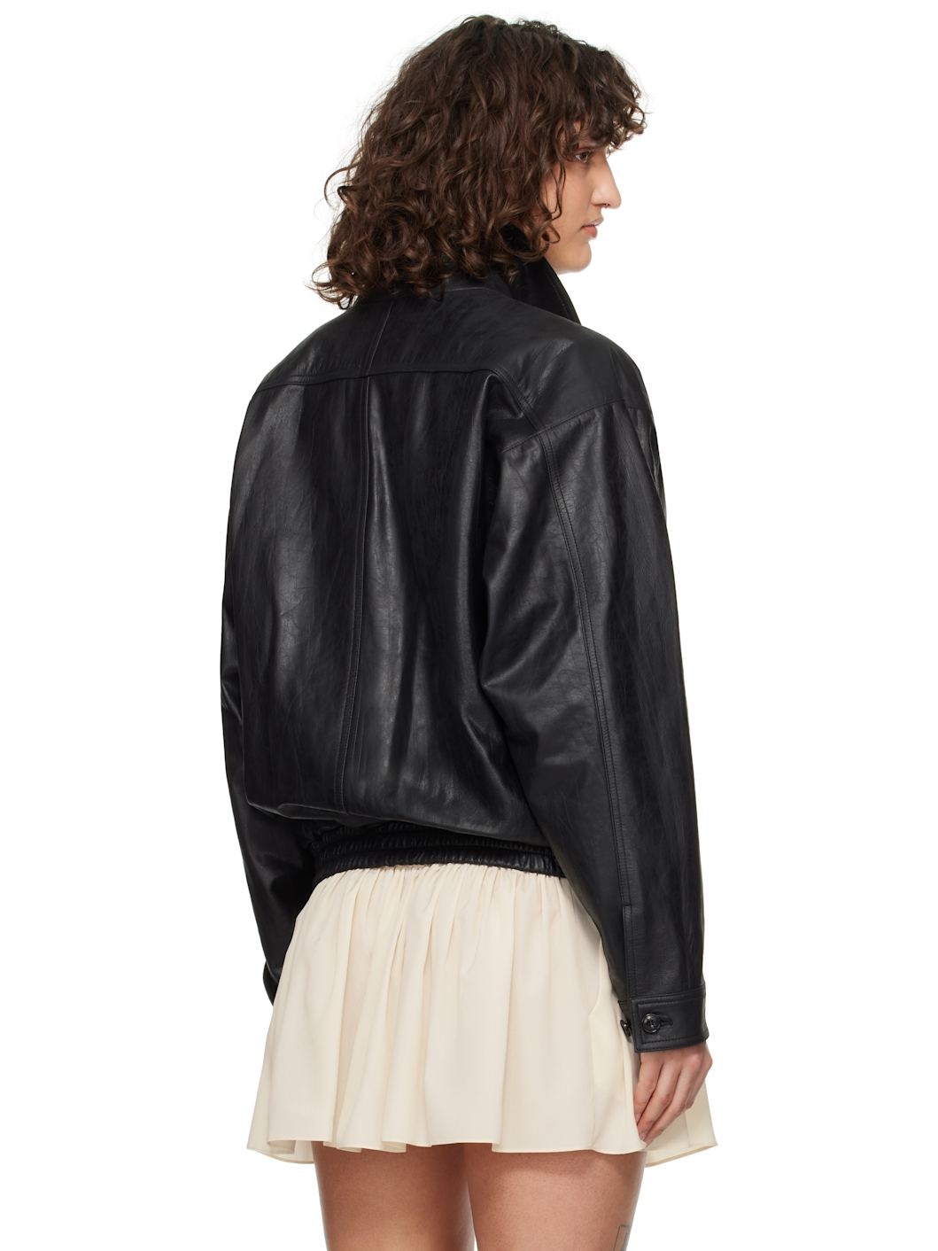 Black Vintage Crack Effect Leather Jacket - 3