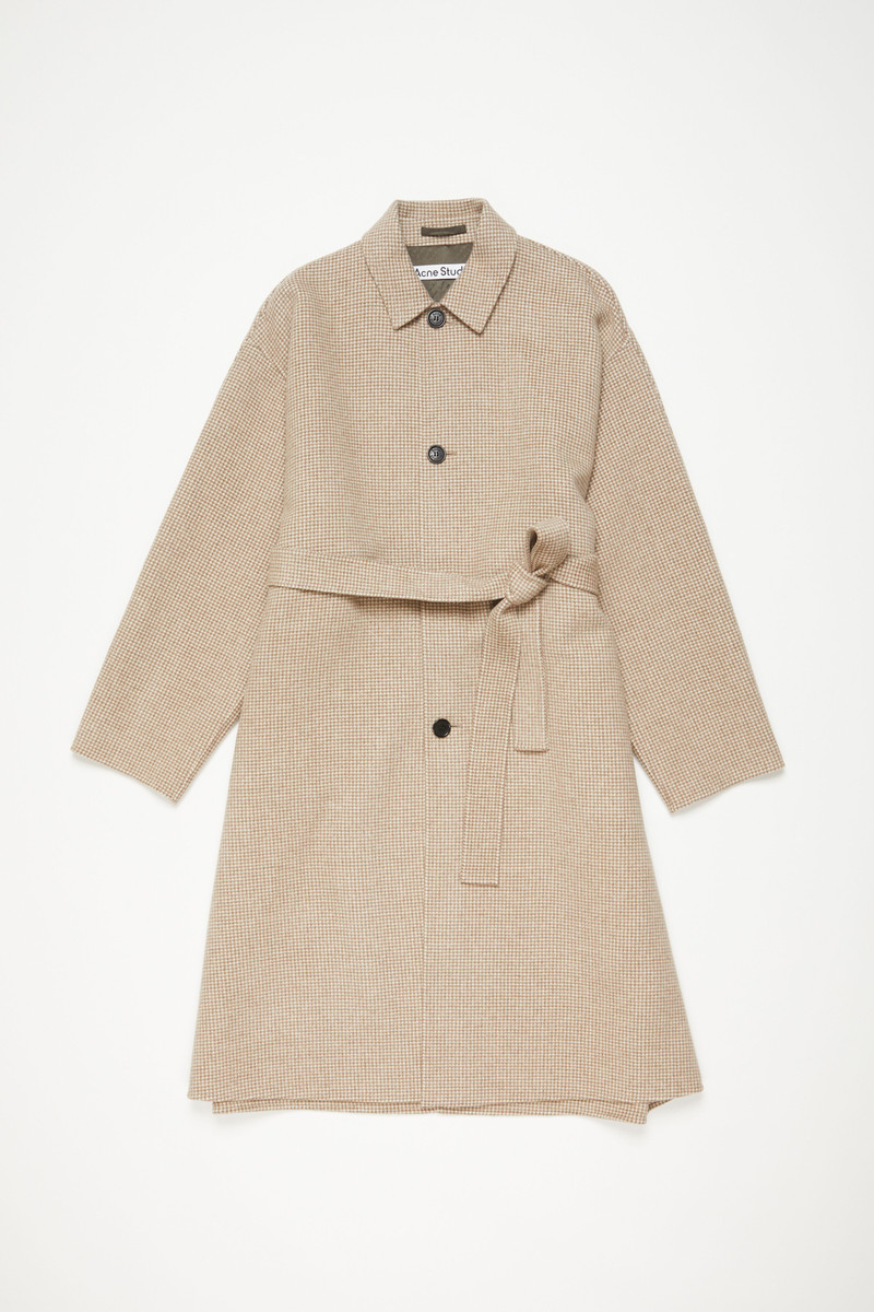 Houndstooth belted coat - Mahogany brown/Ivory white 1