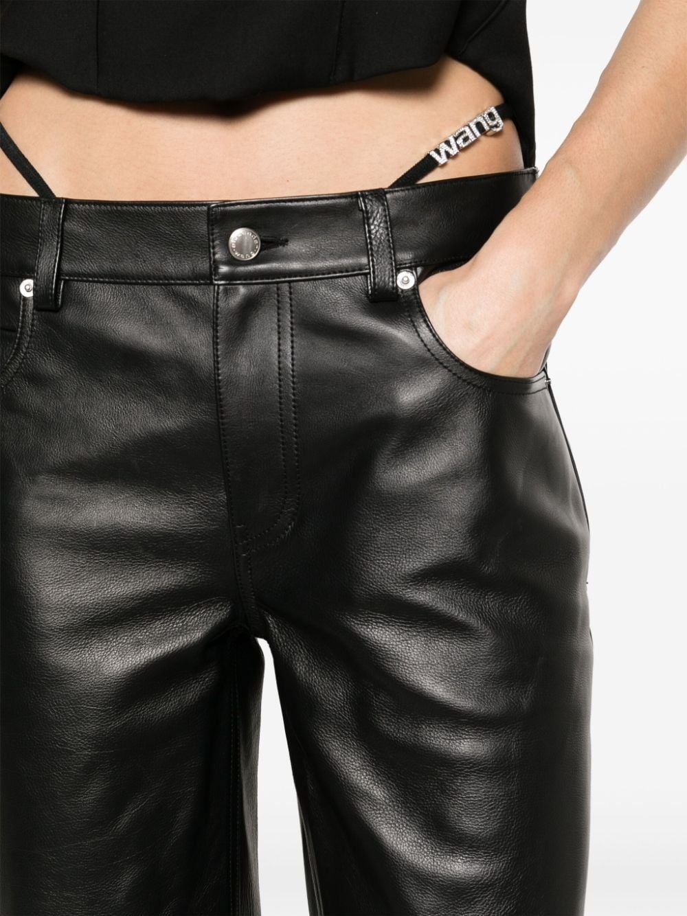 logo-embellished leather trousers - 5