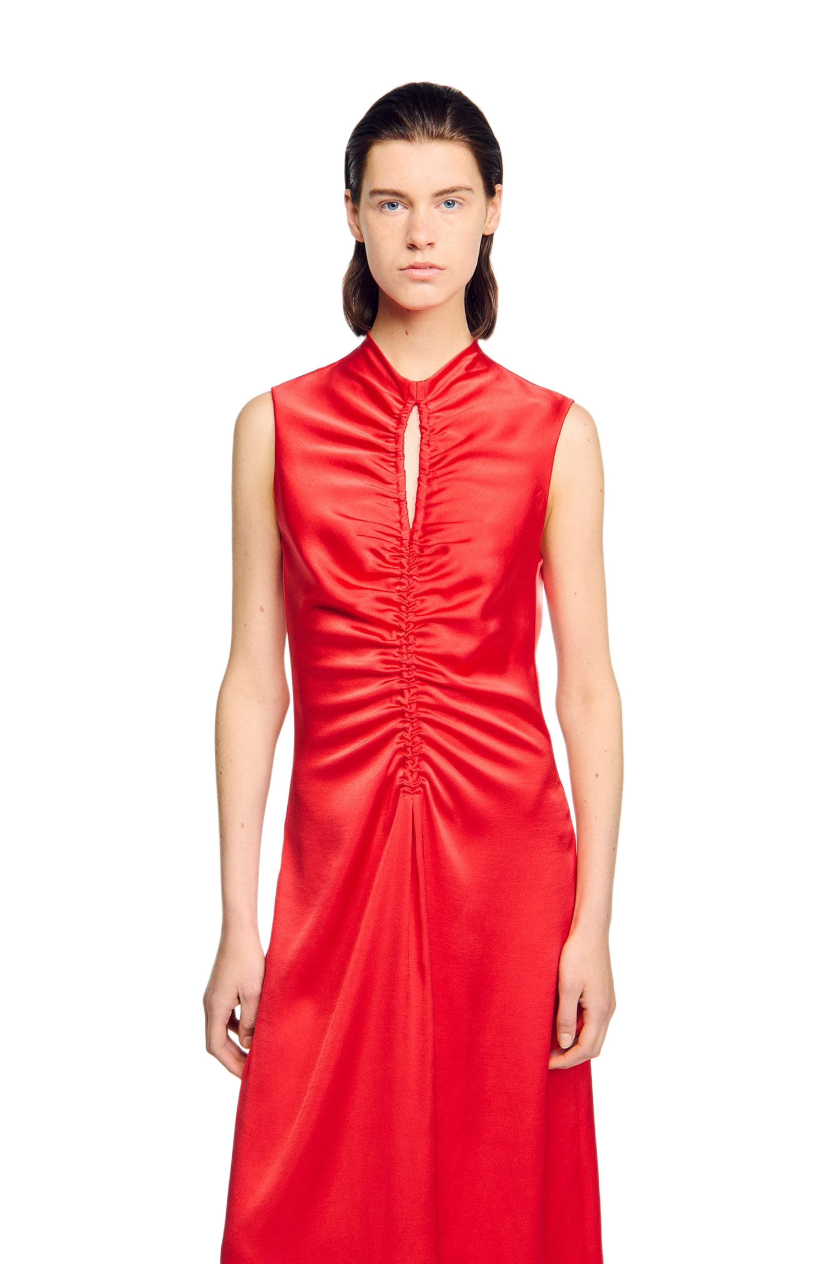 SANDRO Draped satin-effect dress in Red at Nordstrom - 3