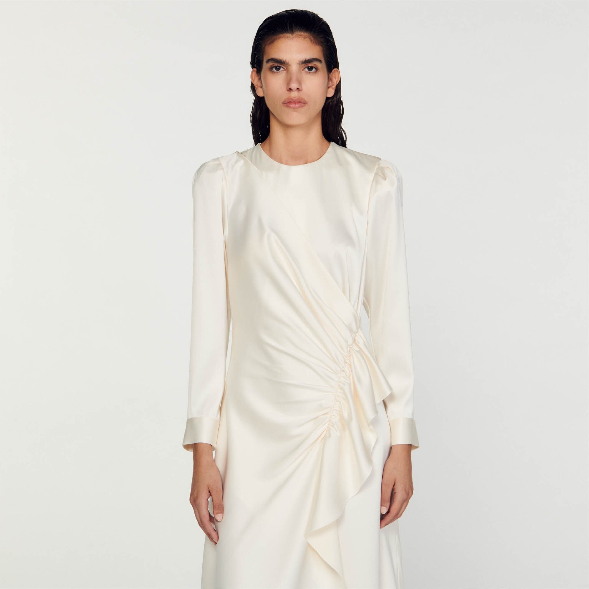 RUFFLED SATIN-EFFECT DRESS - 5