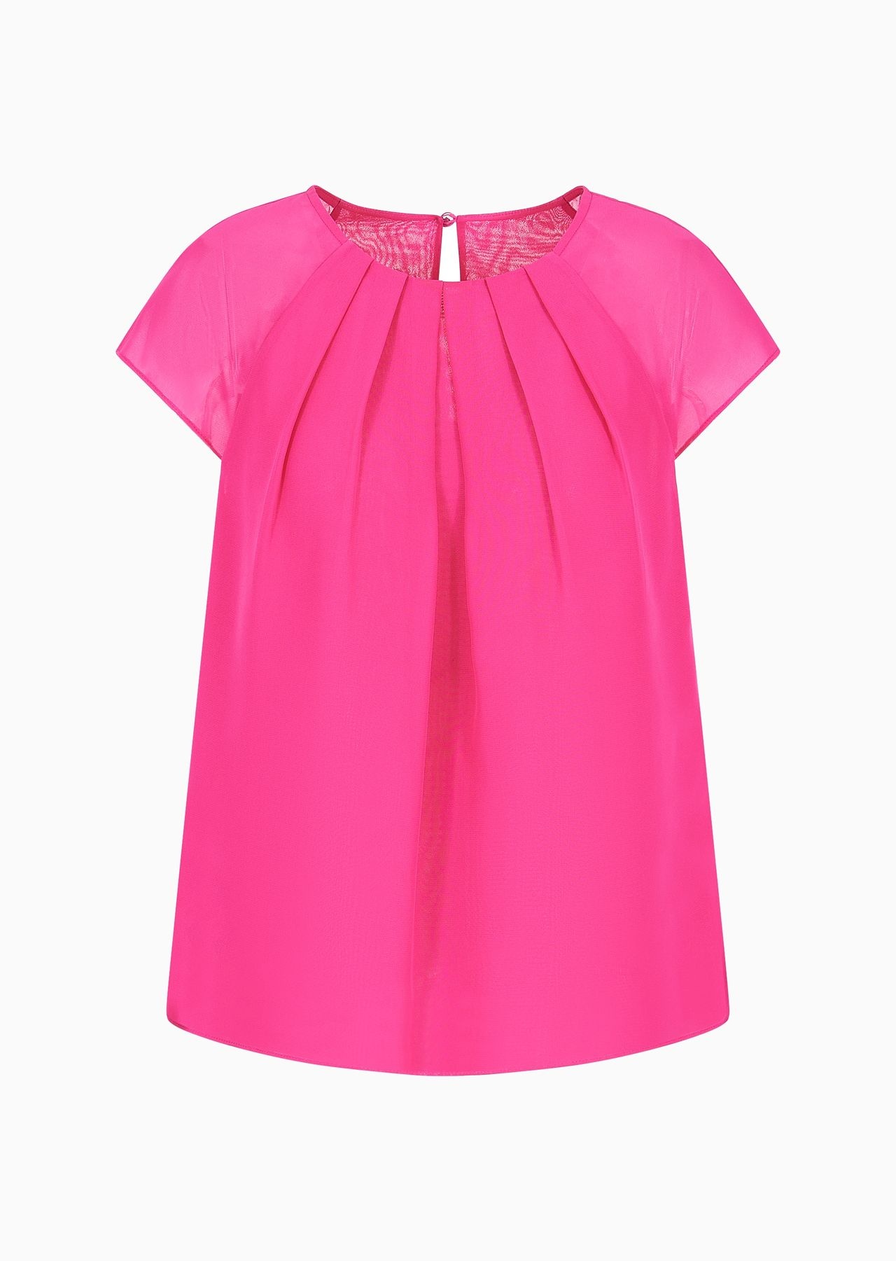 Pleated georgette short-sleeved blouse - 1