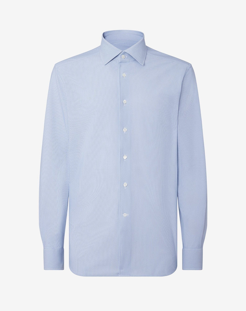 Bi-elastic fabric shirt with white/light blue micro pattern 1