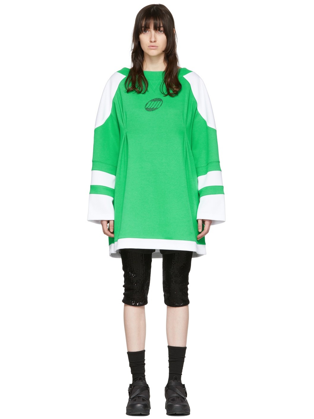 Green Cotton Mini Dress - 1