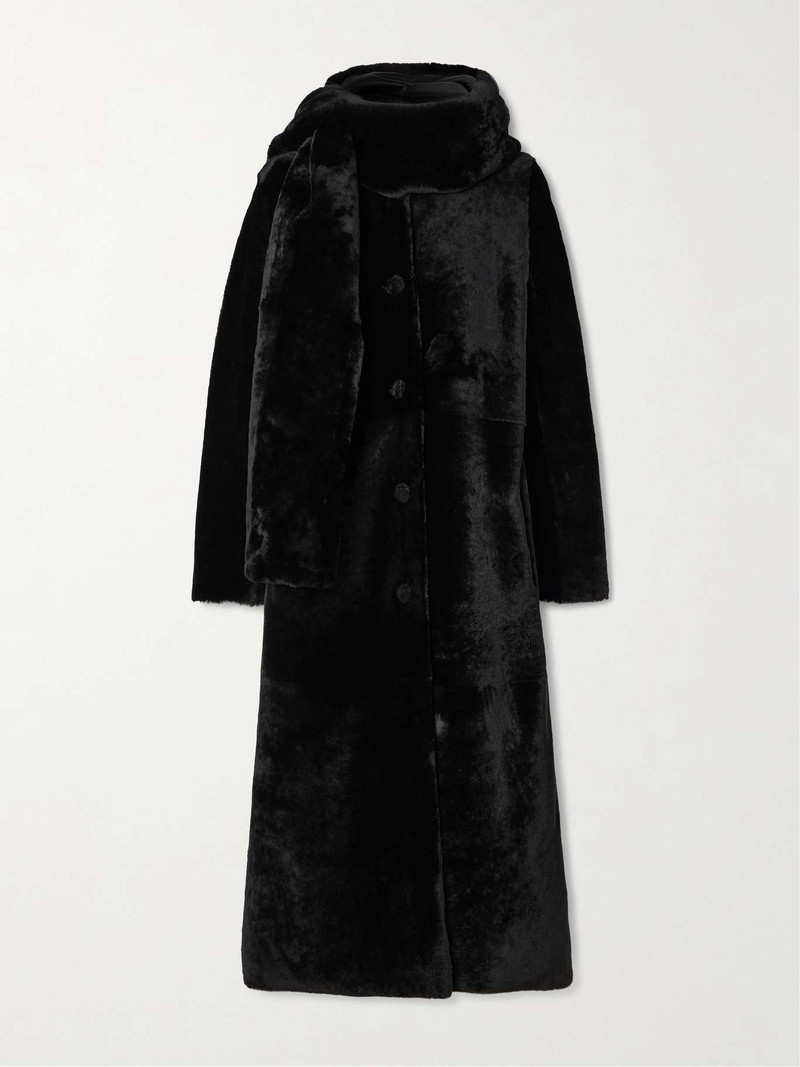 Daphne scarf-detailed shearling coat Black 1