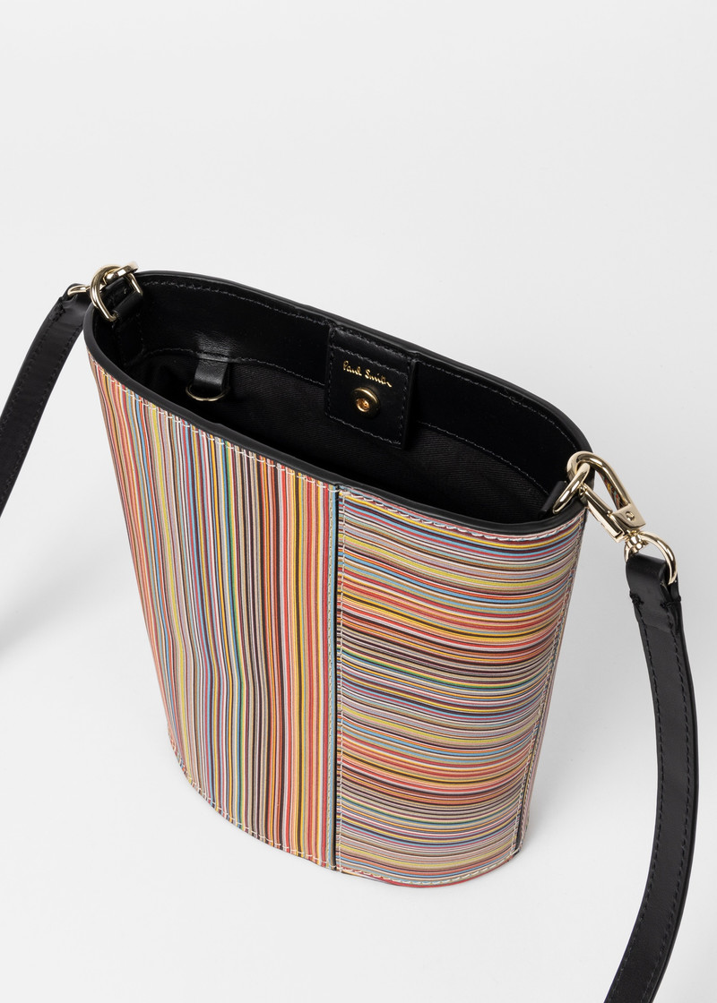 Leather 'Signature Stripe' Bucket Bag 5