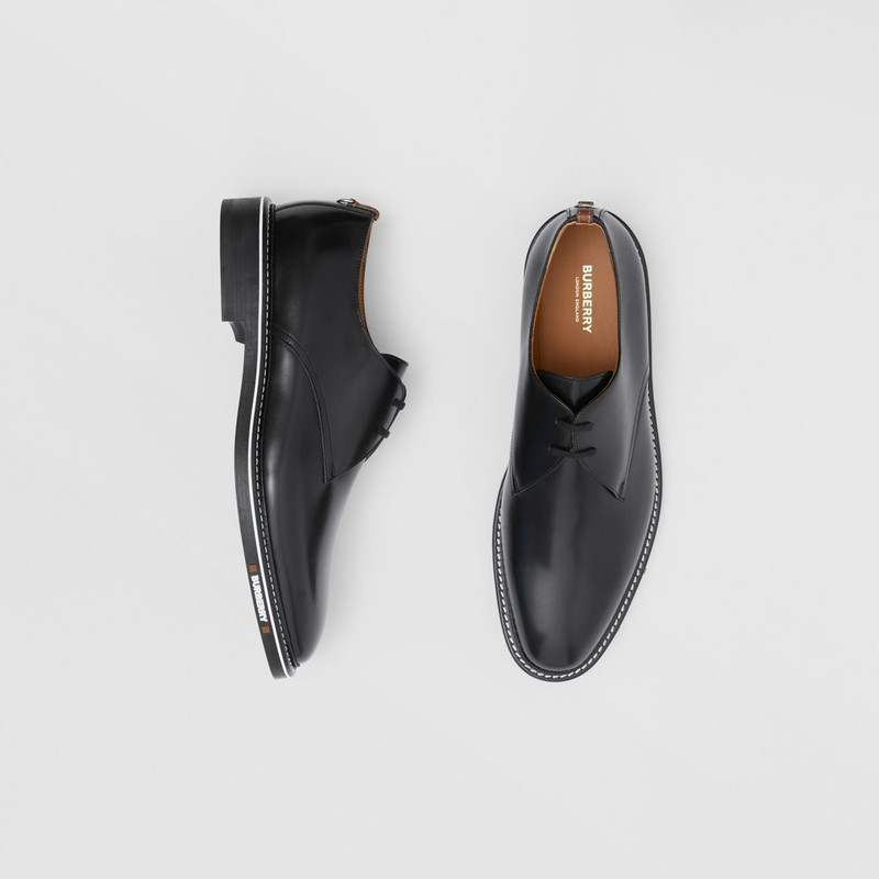 Burberry Logo Detail Topstitched Leather Derby Shoes outlook