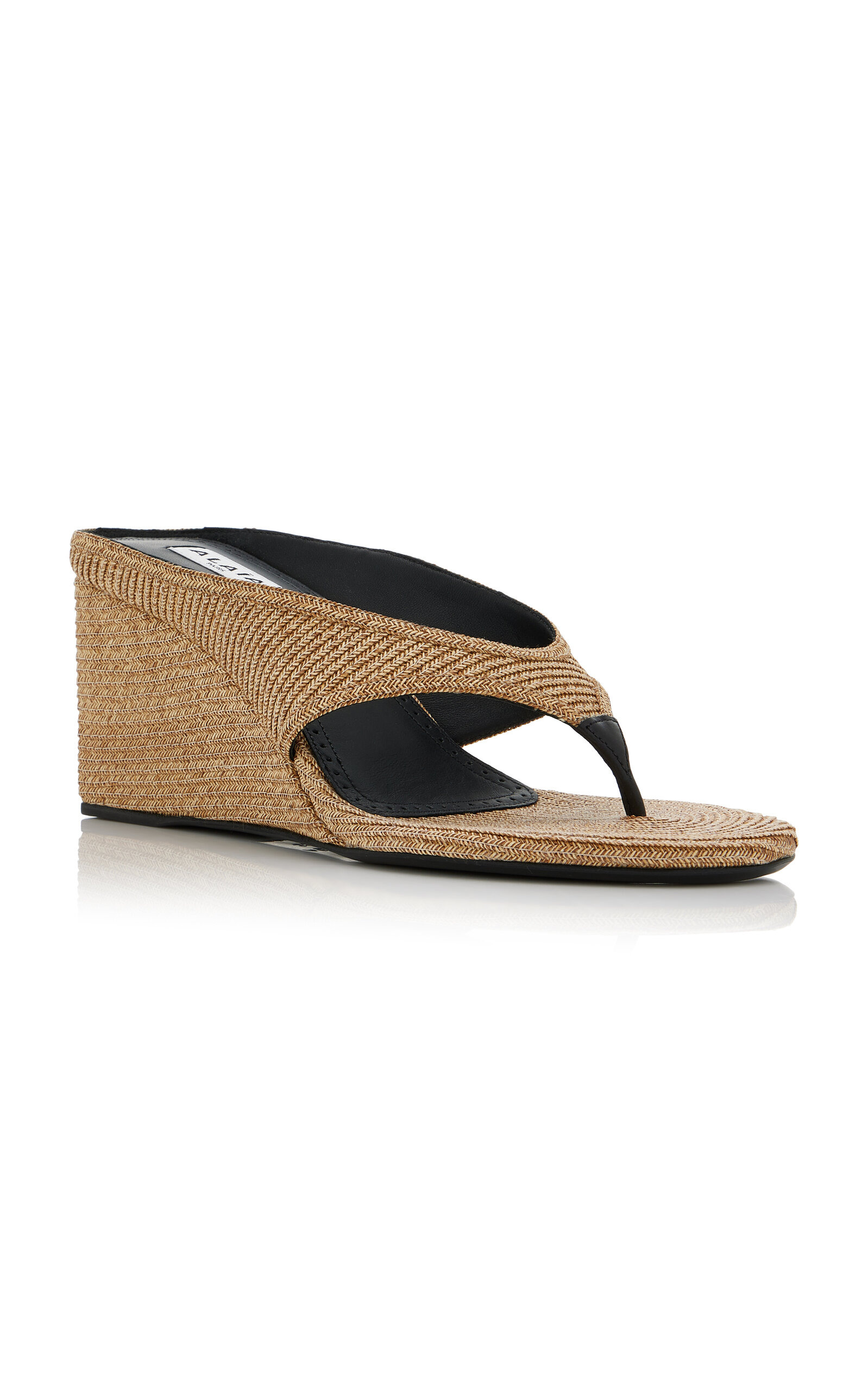 Cube Raffia Thong Wedge Sandals tan - 3
