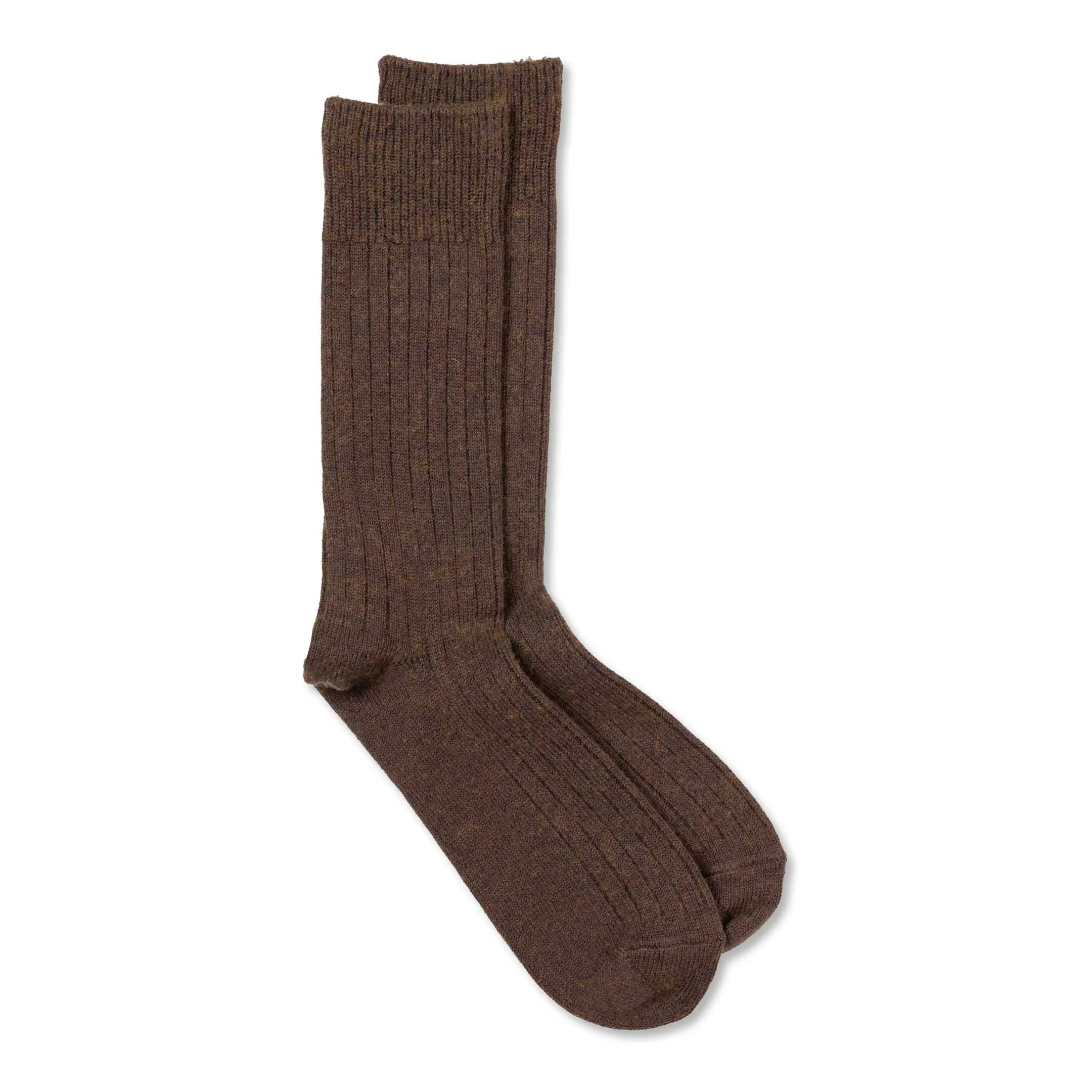 Rototo Cotton Wool Ribbed Crew Socks D. Brown - 1