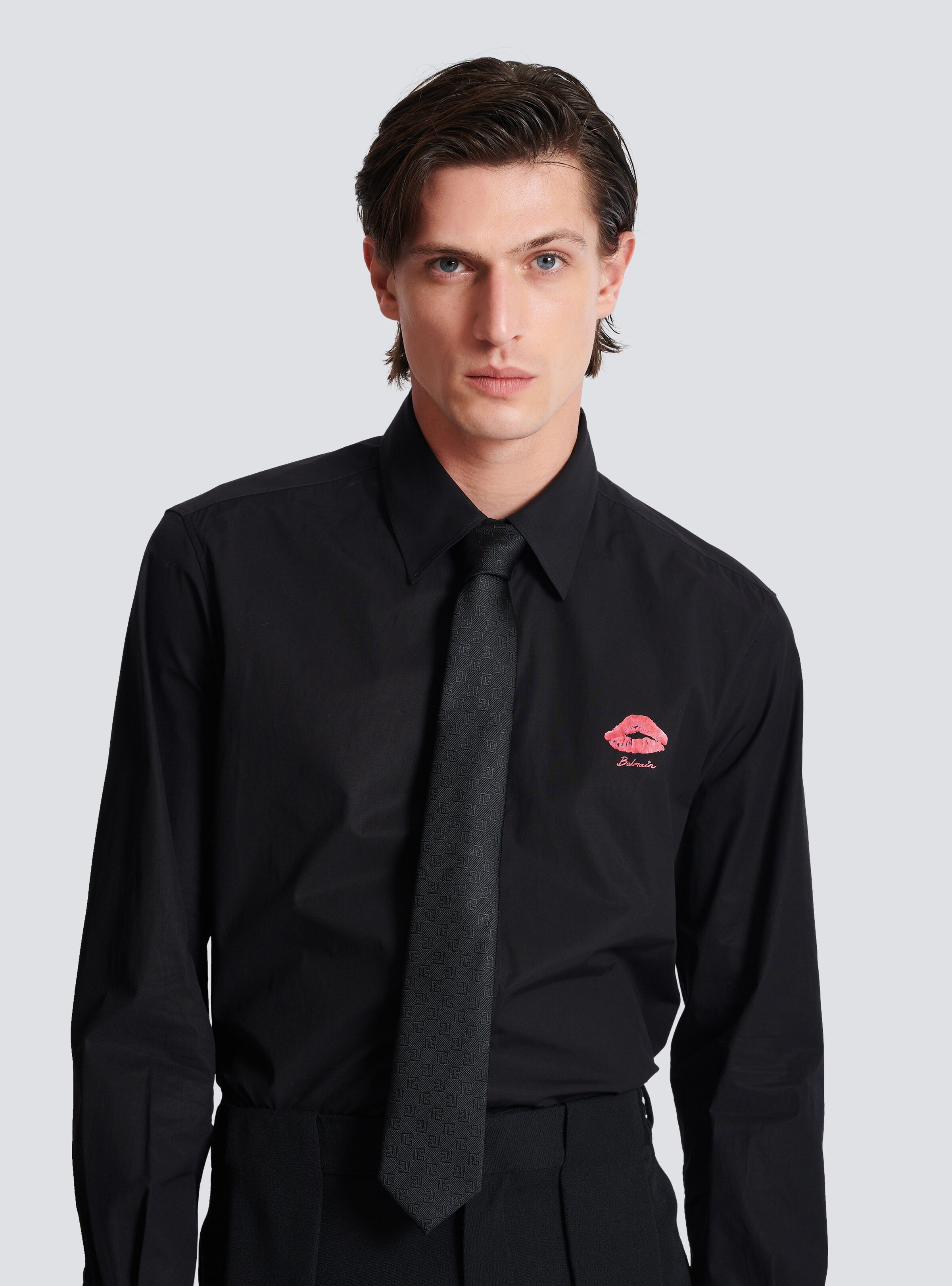 Slim silk tie with PB Labyrinth monogram - 2