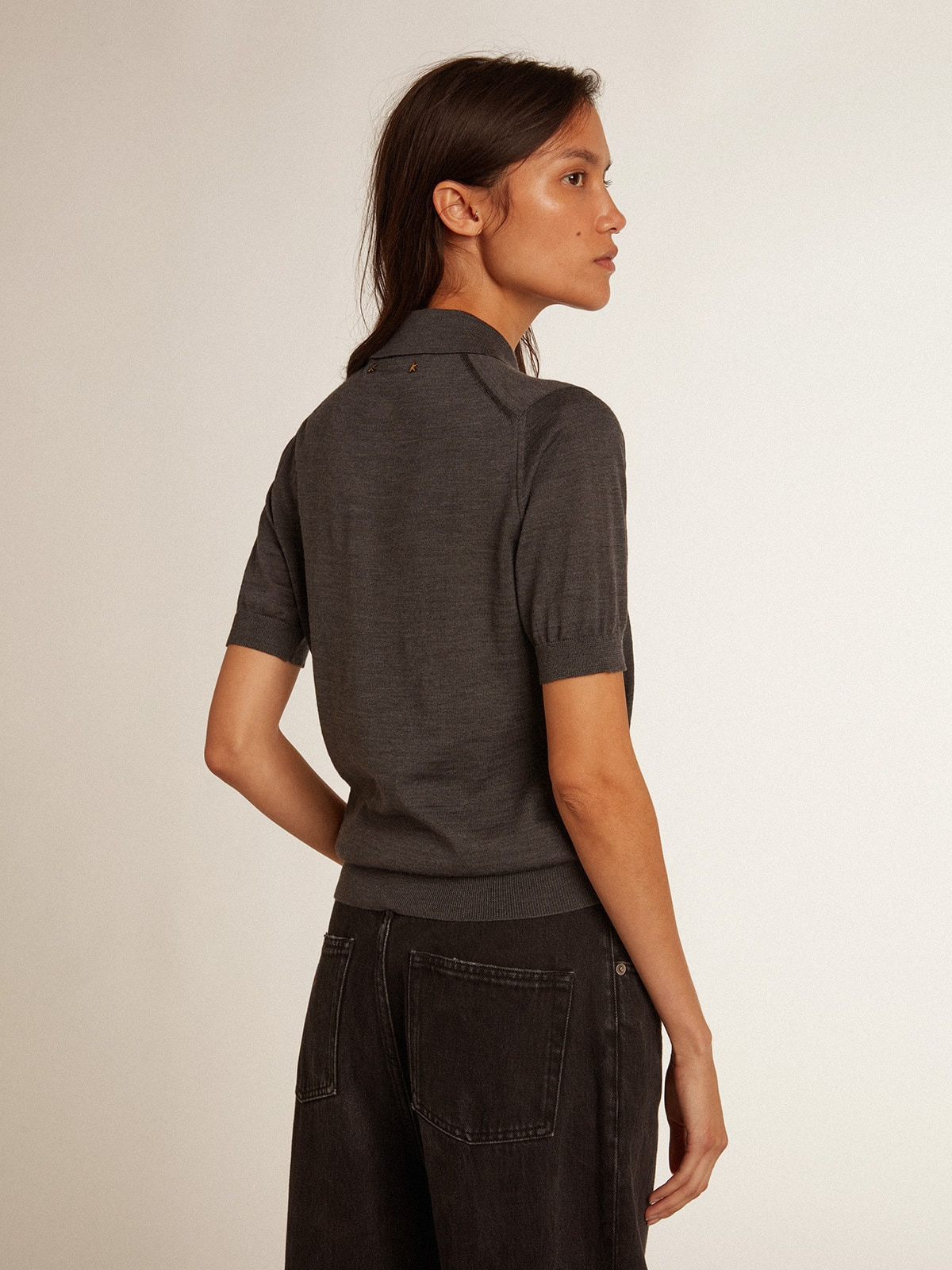 Women’s polo shirt in anthracite merino wool - 4
