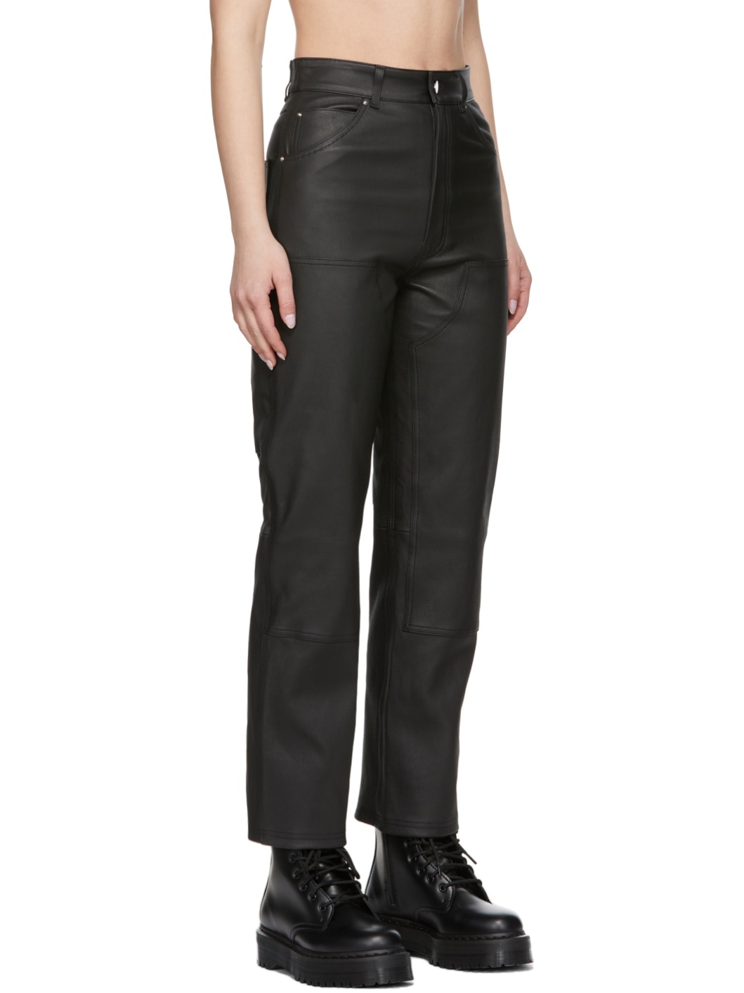 Black Carpenter Leather Pants - 2