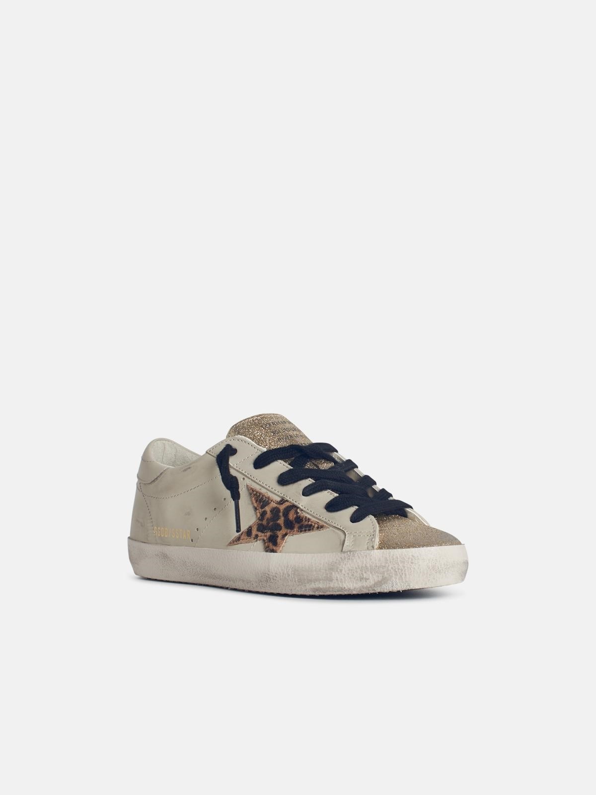 'SUPER-STAR' LIGHT BEIGE LEATHER BLEND SNEAKERS WITH LEOPARD PONY HAIR STAR - 2