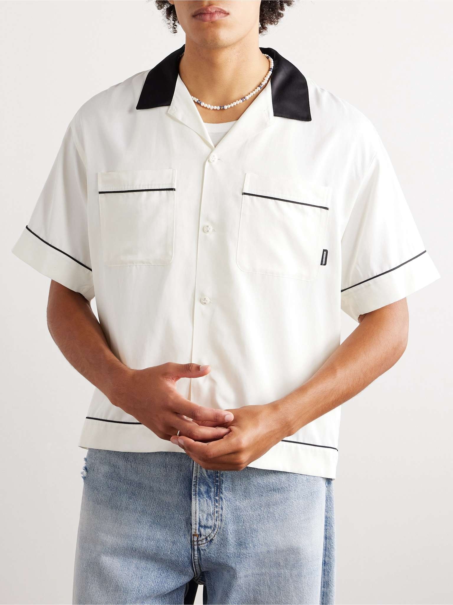 Cropped Camp-Collar Satin-Trimmed Embroidered Twill Shirt - 3