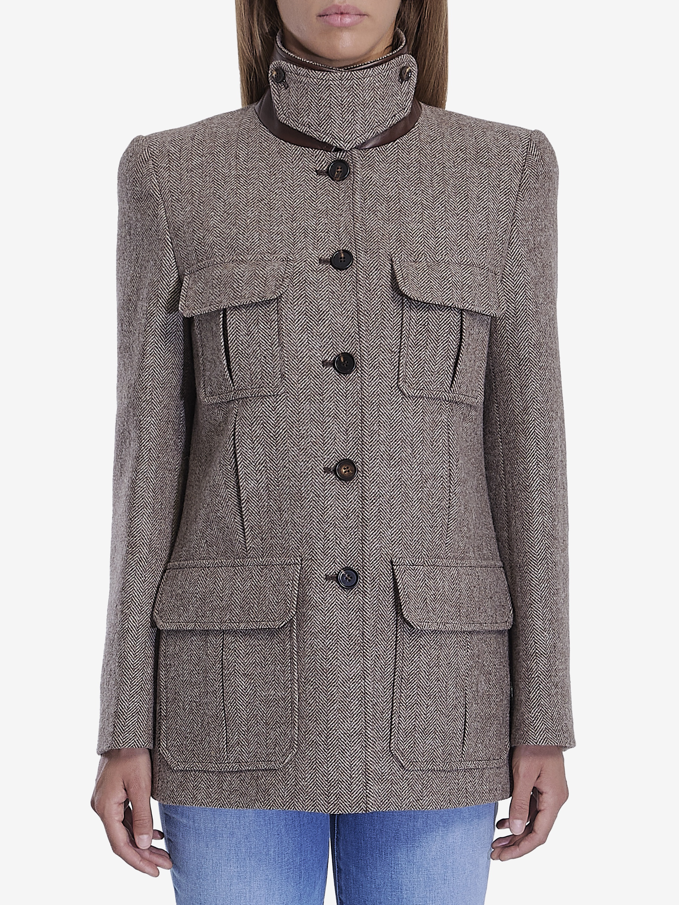 CHLOE | HERRINGBONE WOOL LONG OFFICER JACKET ジャケット Chloé Long Officer Jacket In Herringbone Wool | Chloé US