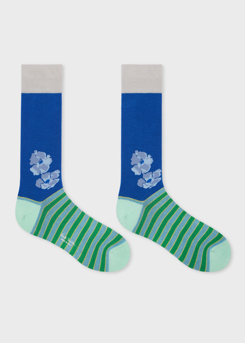 Paul Smith Blue Floral Stripe Socks outlook