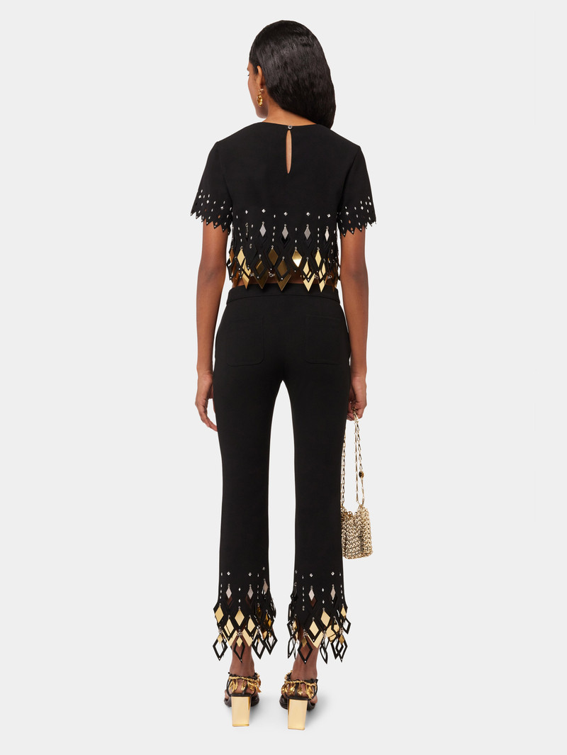 BLACK CREPE CROP TOP WITH DIAMOND-SHAPED LASER ASSEMBLY 3