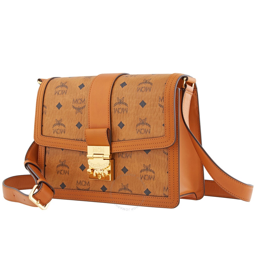 MCM Signature Visetos Tracy Shoulder Bag In Cognac - 1