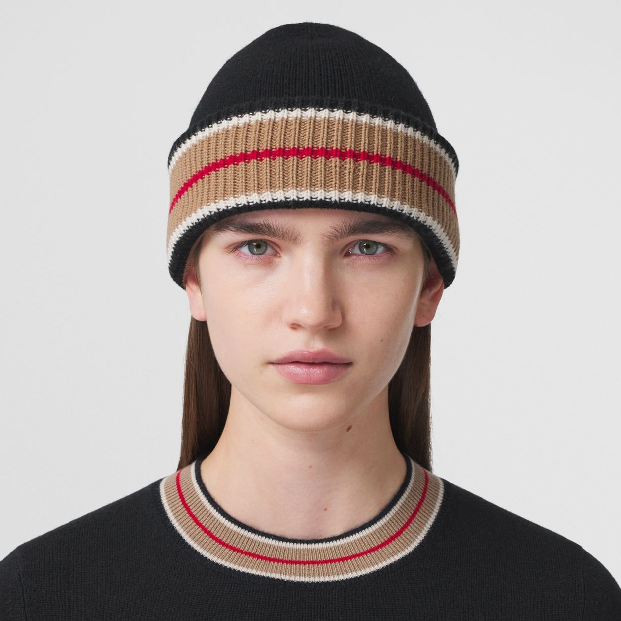 Reversible Icon Stripe Cashmere Cotton Beanie - 3