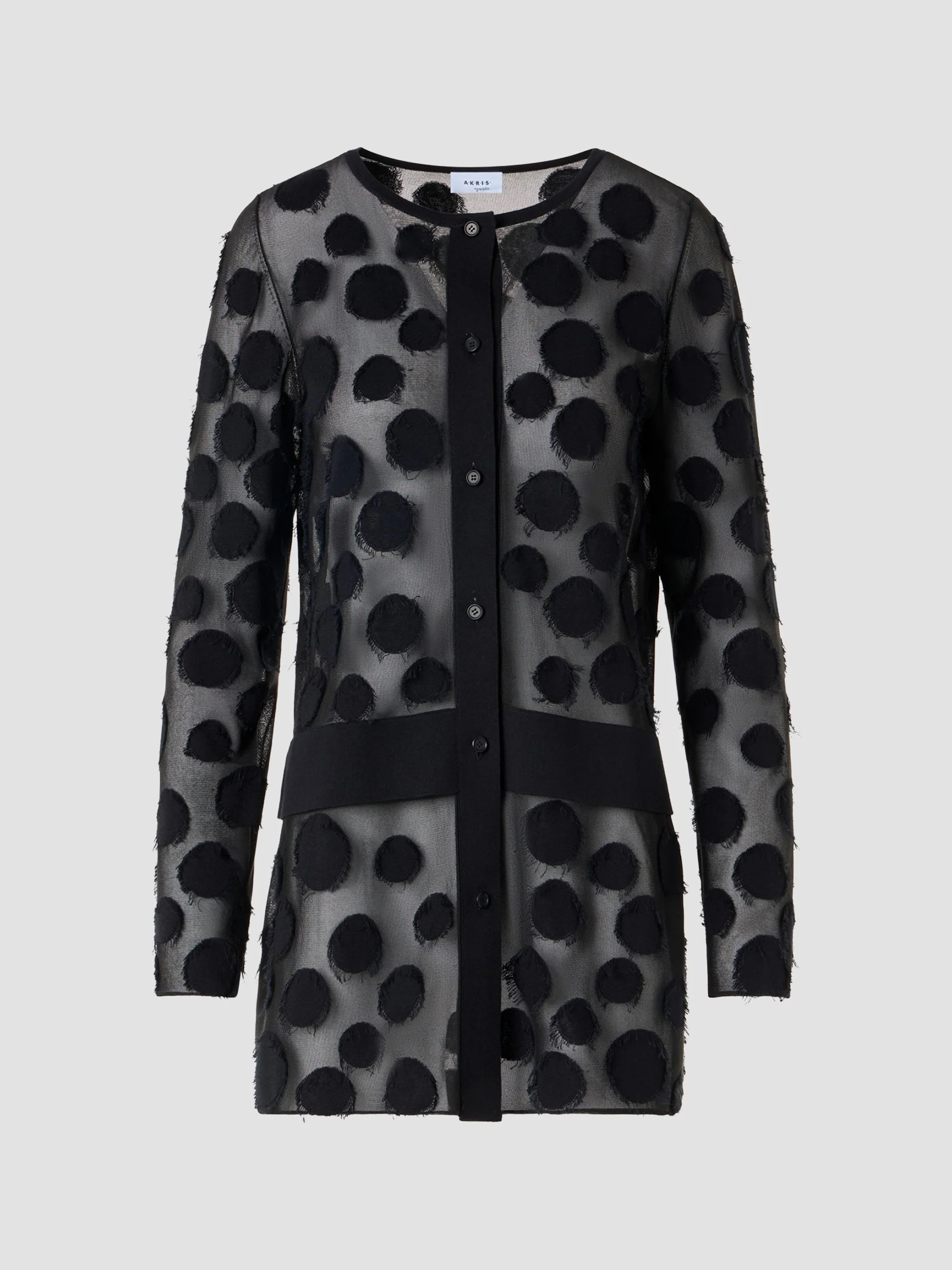Women's Polka Dot Intarsia-Knit Tulle Cardigan - Black - 1