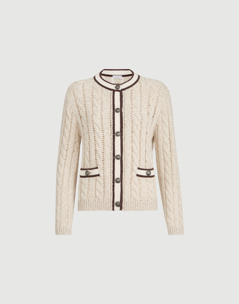 Soft virgin wool and cashmere diamond yarn cable knit cardigan 1