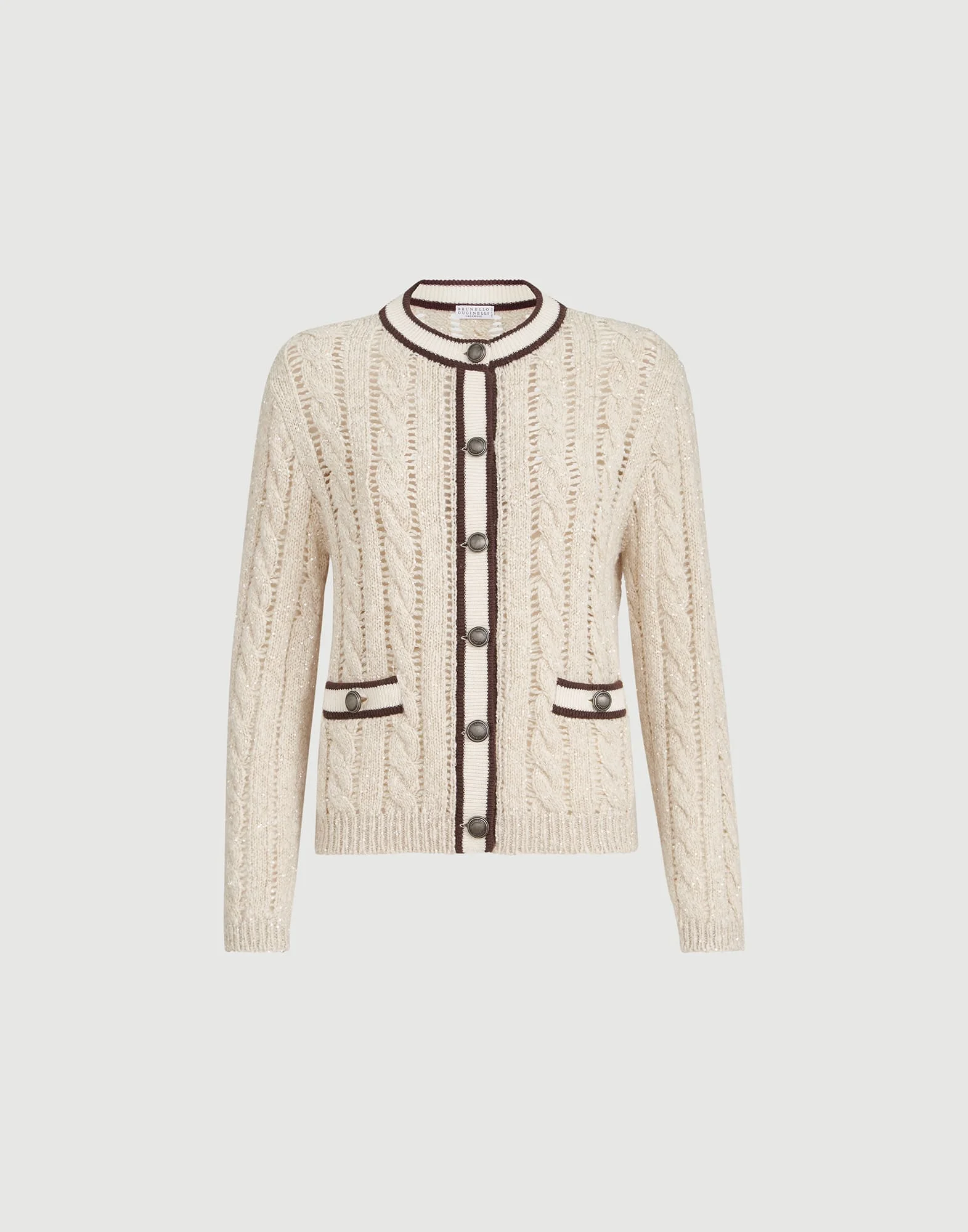 Soft virgin wool and cashmere diamond yarn cable knit cardigan - 1