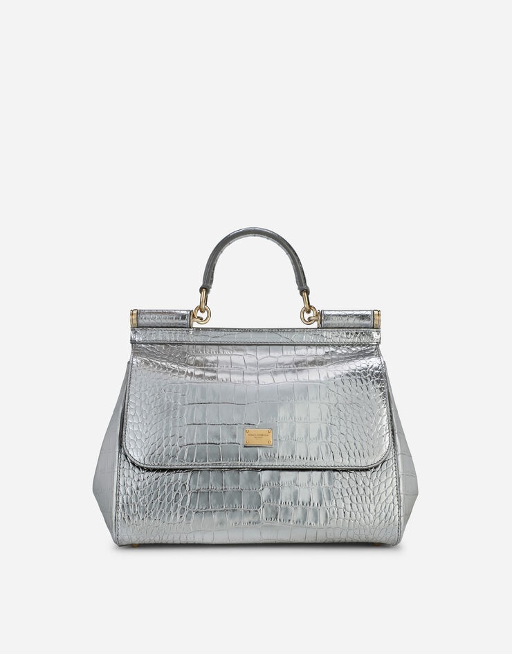 Medium Sicily bag in foiled crocodile-print calfskin - 1