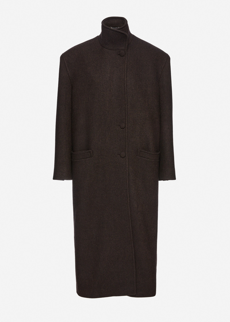 Oversize cashmere coat with stand collar in brown 1