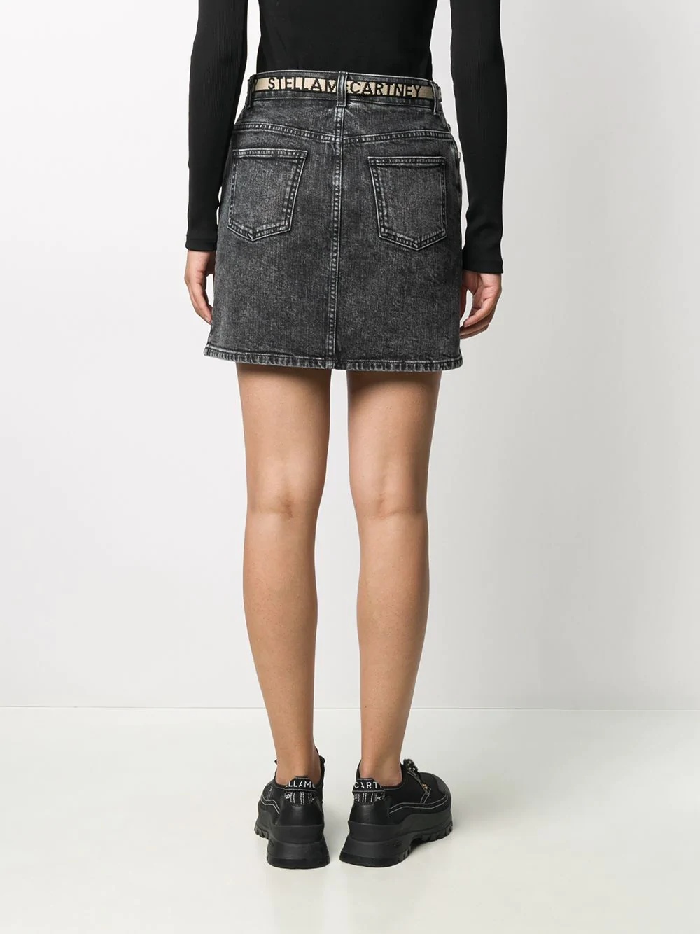 logo-belt denim skirt - 4