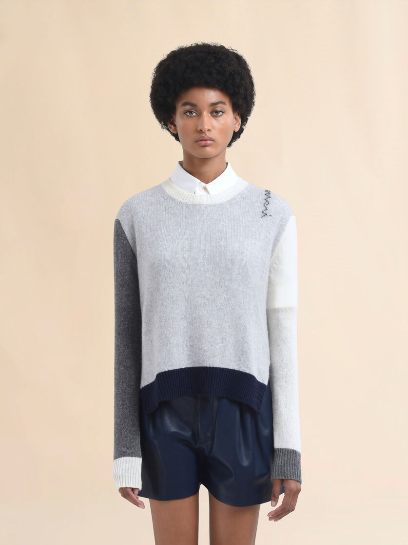 GREY COLOUR BLOCK CASHMERE JUMPER WITH MARNI SYMBOL - 2