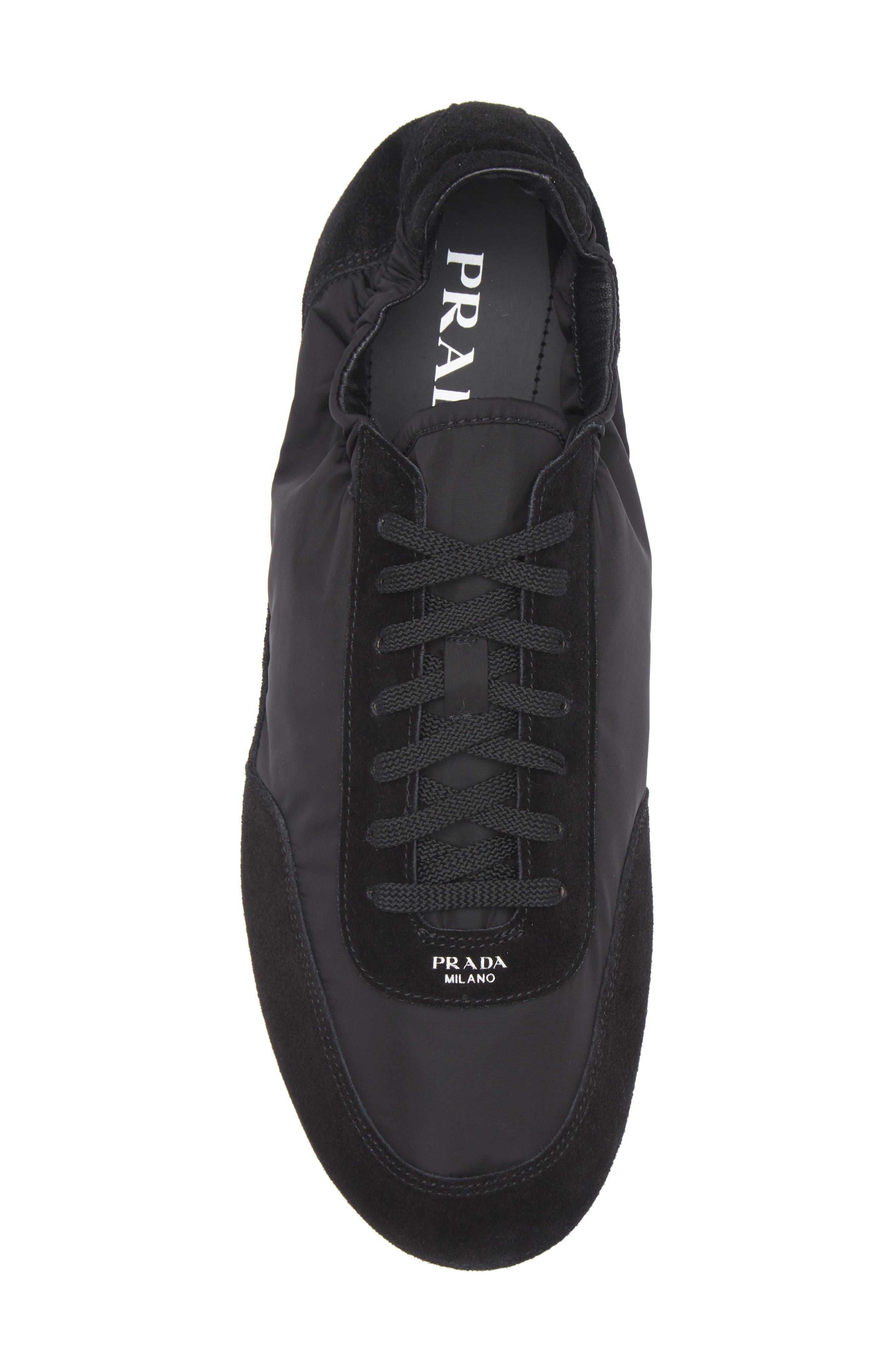 Prada Collapse Mixed Media Low Top Sneaker in Nero at Nordstrom - 5