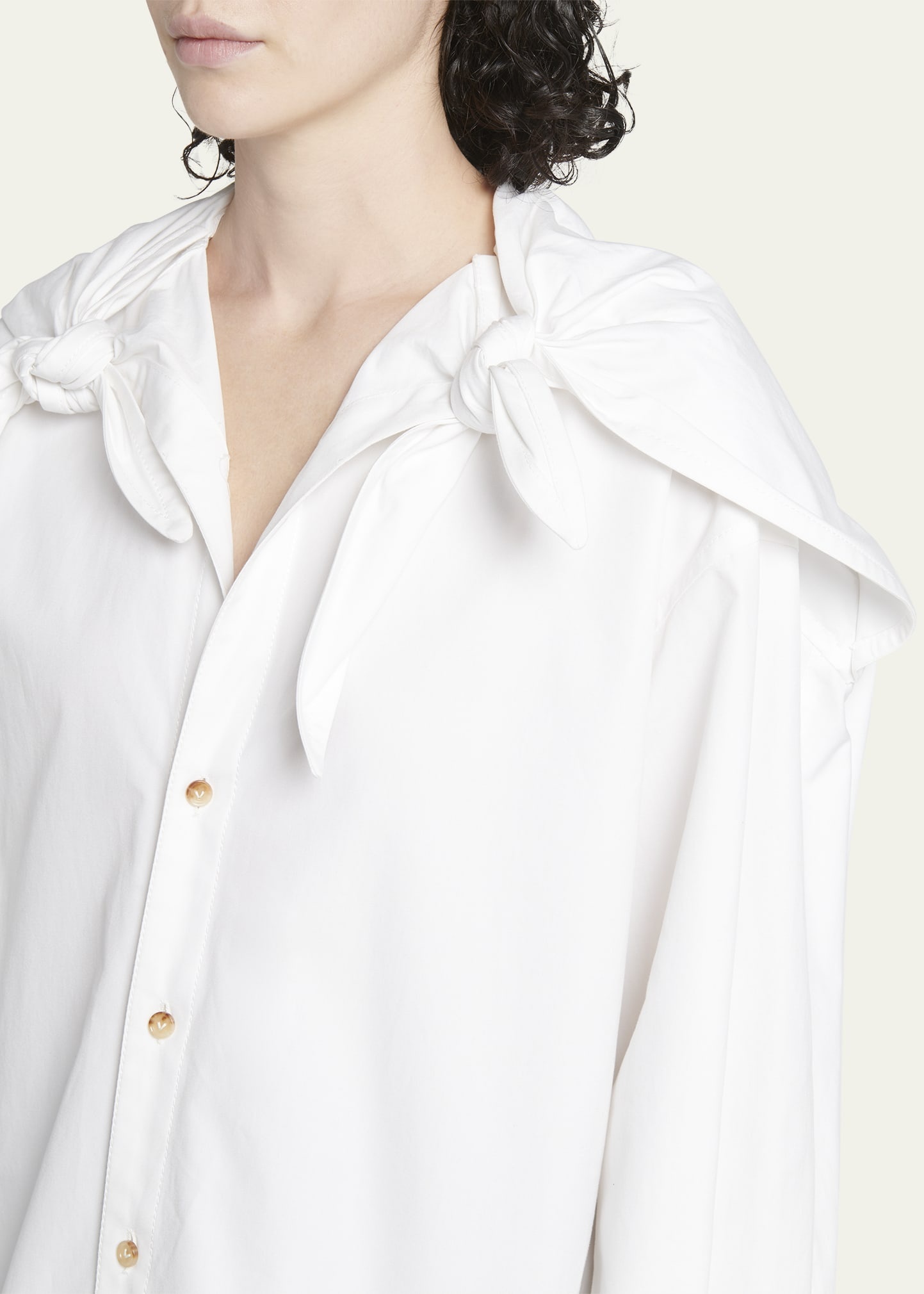 Knotted Compact Cotton Canvas Button Down Shirt - 5
