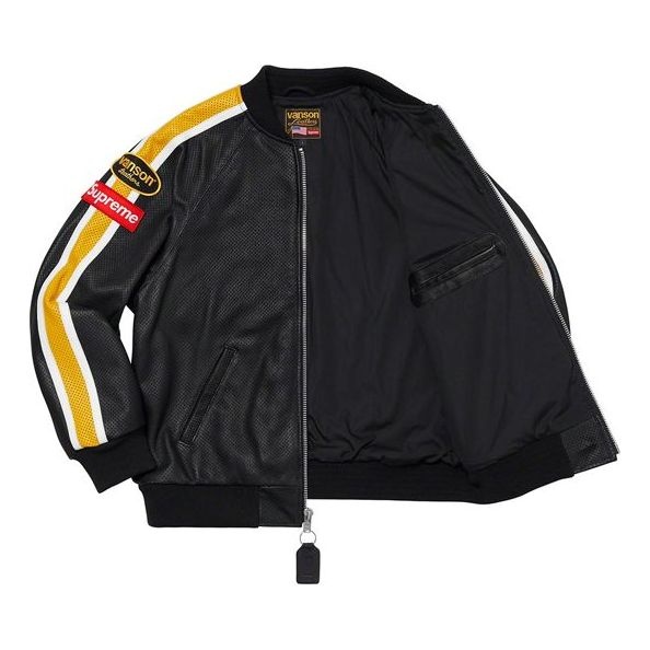 Supreme x Vanson Leathers Perforated Bomber Jacket 'Black Yellow' SUP-SS20-211 - 3