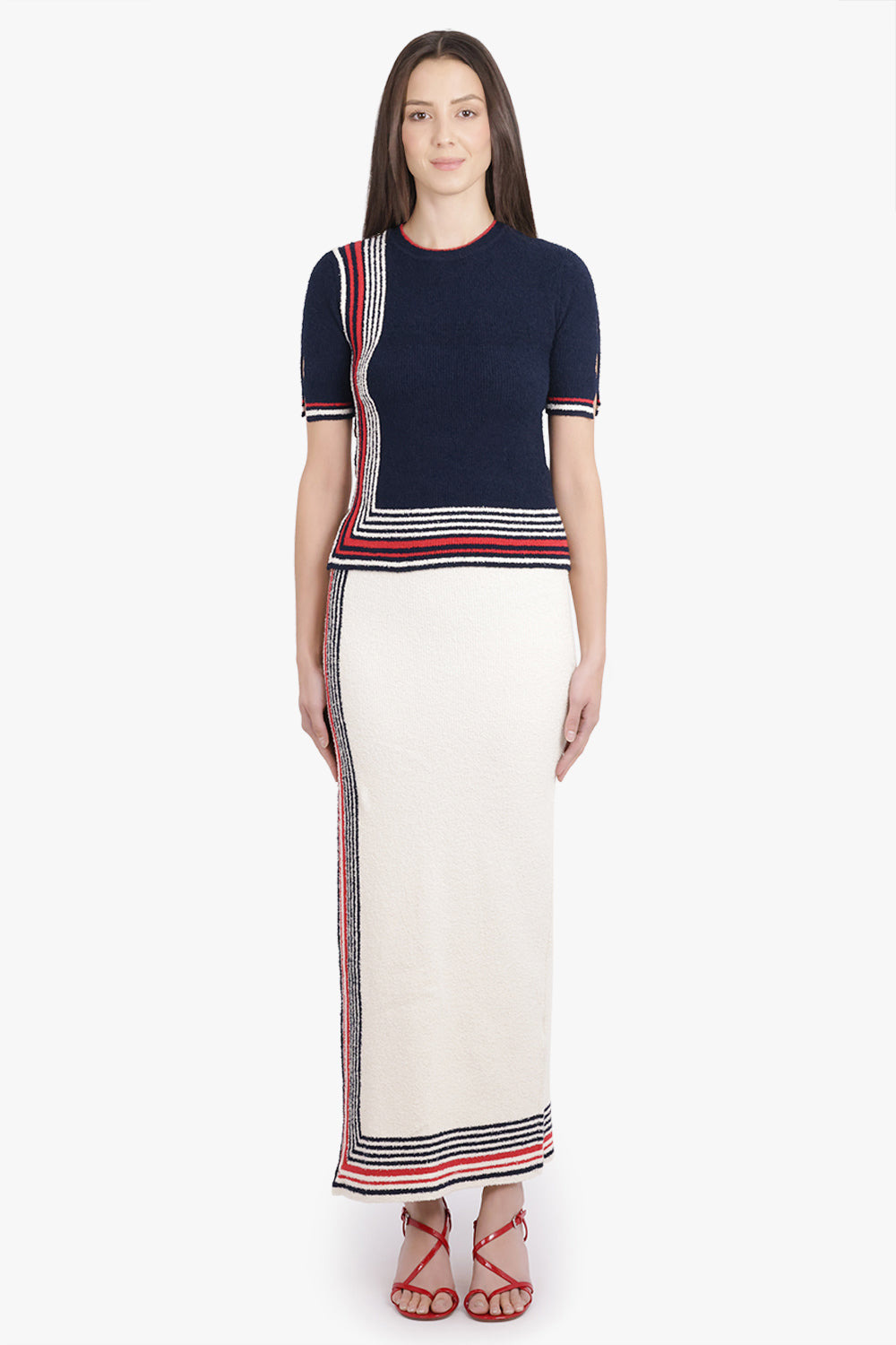 BOUCLE STRIPE DETAIL S/S KNIT TOP | NAVY/WHITE/RED - 4