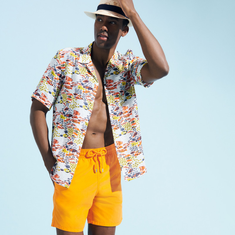 Men Linen Bowling Shirt Fish Family 5