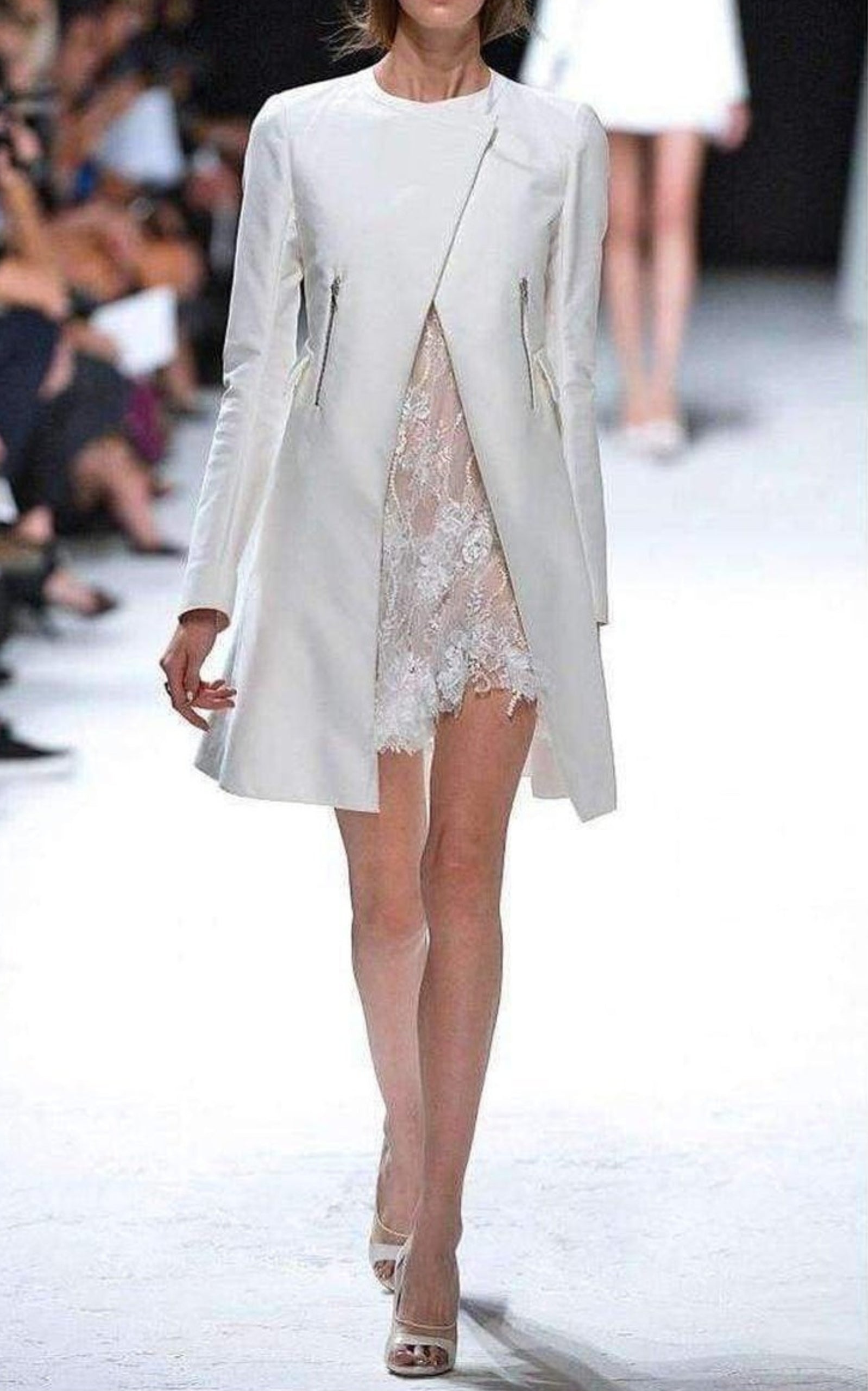 White Cotton Blend Lace Dress - 2