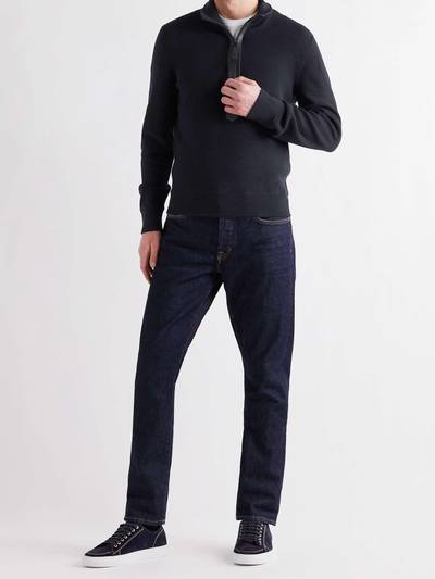 TOM FORD Leather-Trimmed Merino Wool Half-Zip Sweater outlook