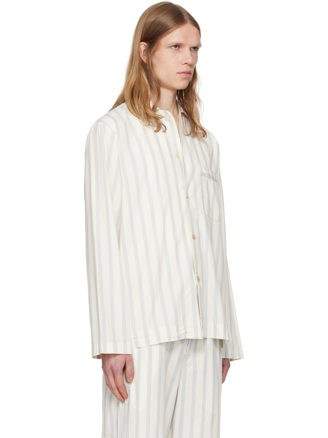 Off-White & Navy Poplin Long-Sleeved Pyjama Shirt - 2
