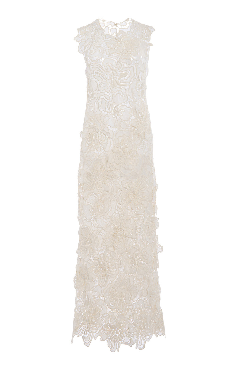 Dahlia Floral-Lace Midi Dress ivory 1