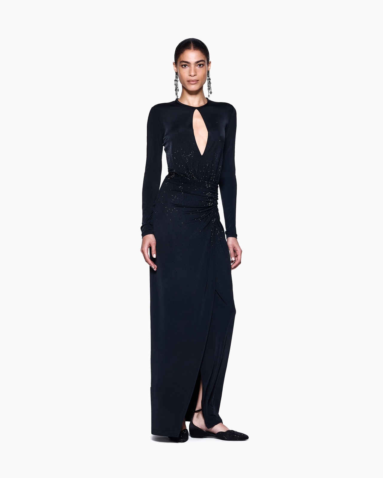LONG DRESS IN VISCOSE JERSEY WITH RHINESTONE EMBROIDERY - 2