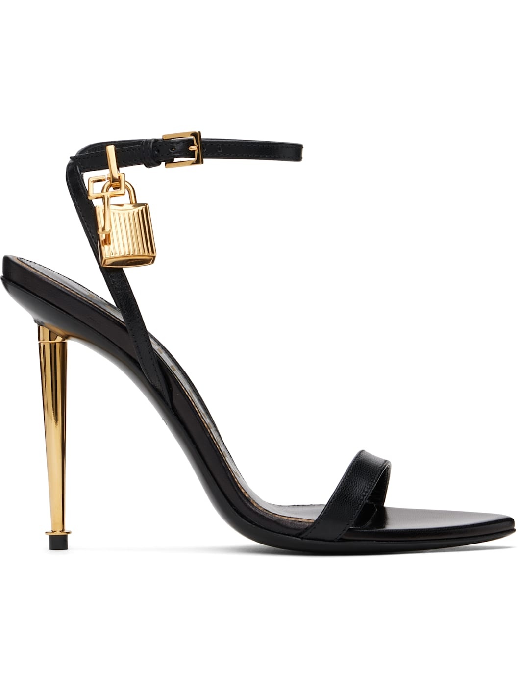 Black Padlock Pointy Naked Heeled Sandals - 1