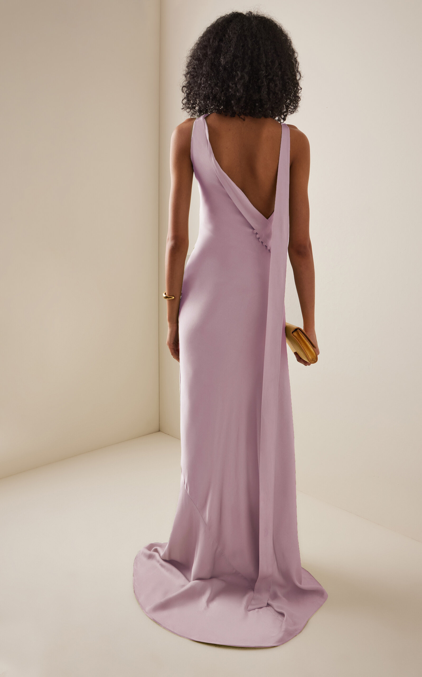 Button-Detail Silk Satin Gown pink - 4