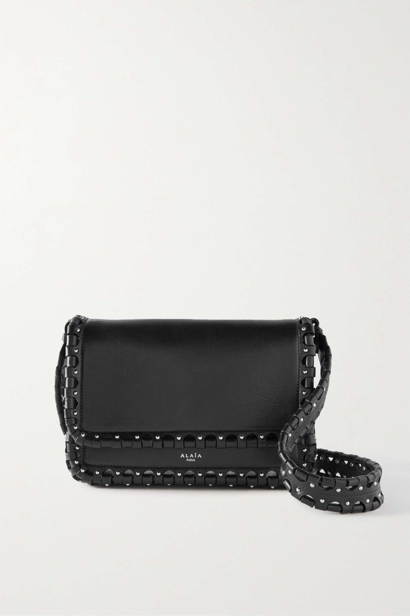 Hinge studded textured-leather shoulder bag - 1