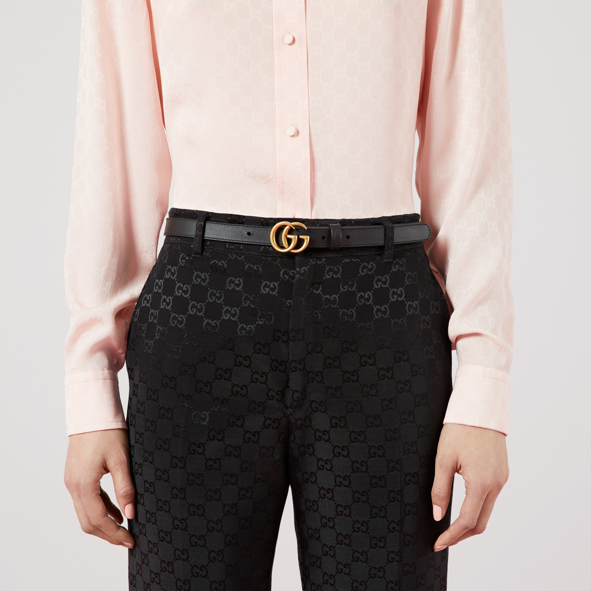 Leather belt with Double G buckle - 3