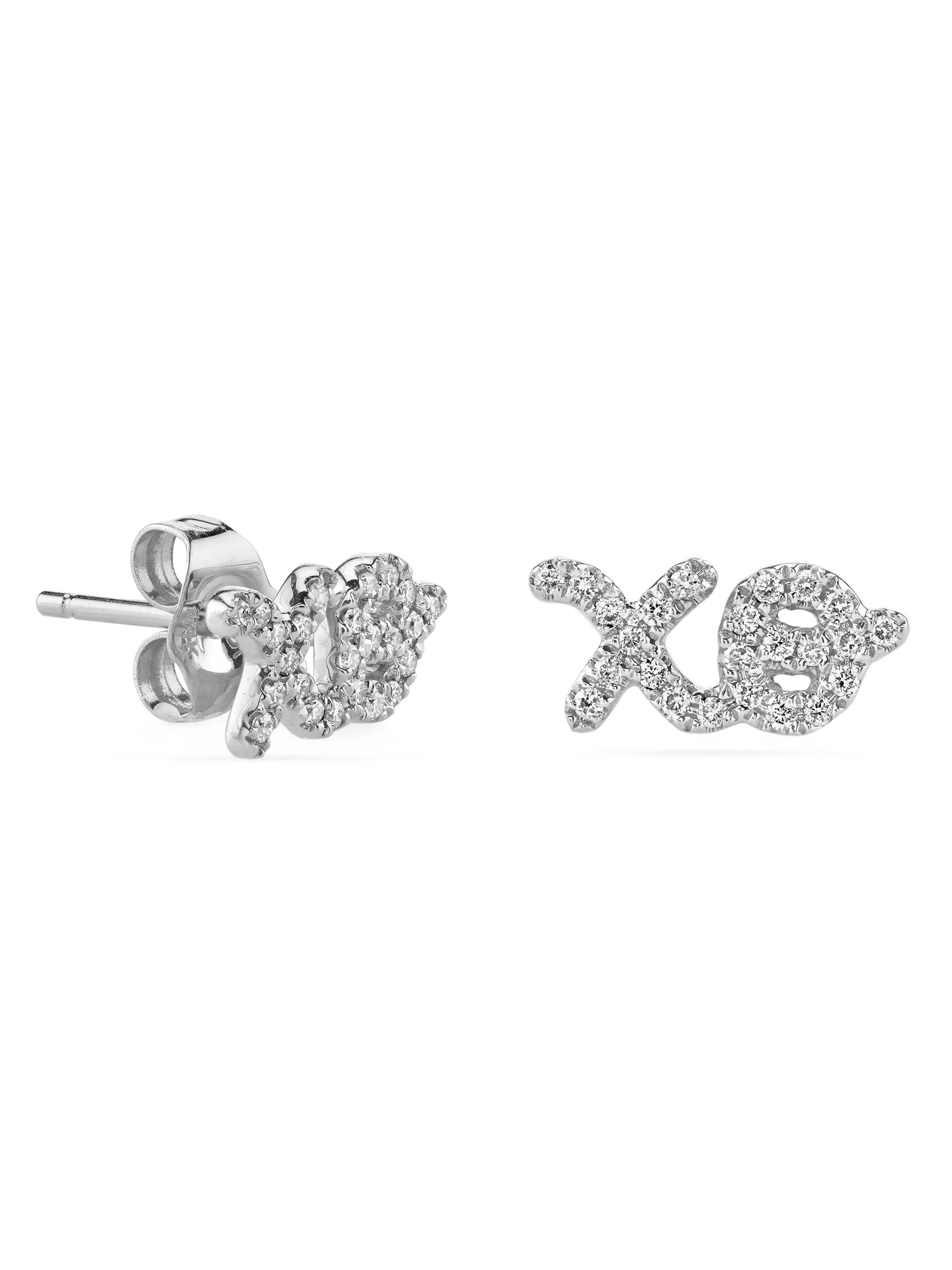 Women's Initials & Scripts 14K White Gold & 0.09 TCW Diamond "XO" Single Stud Earring - Whitegold - 1