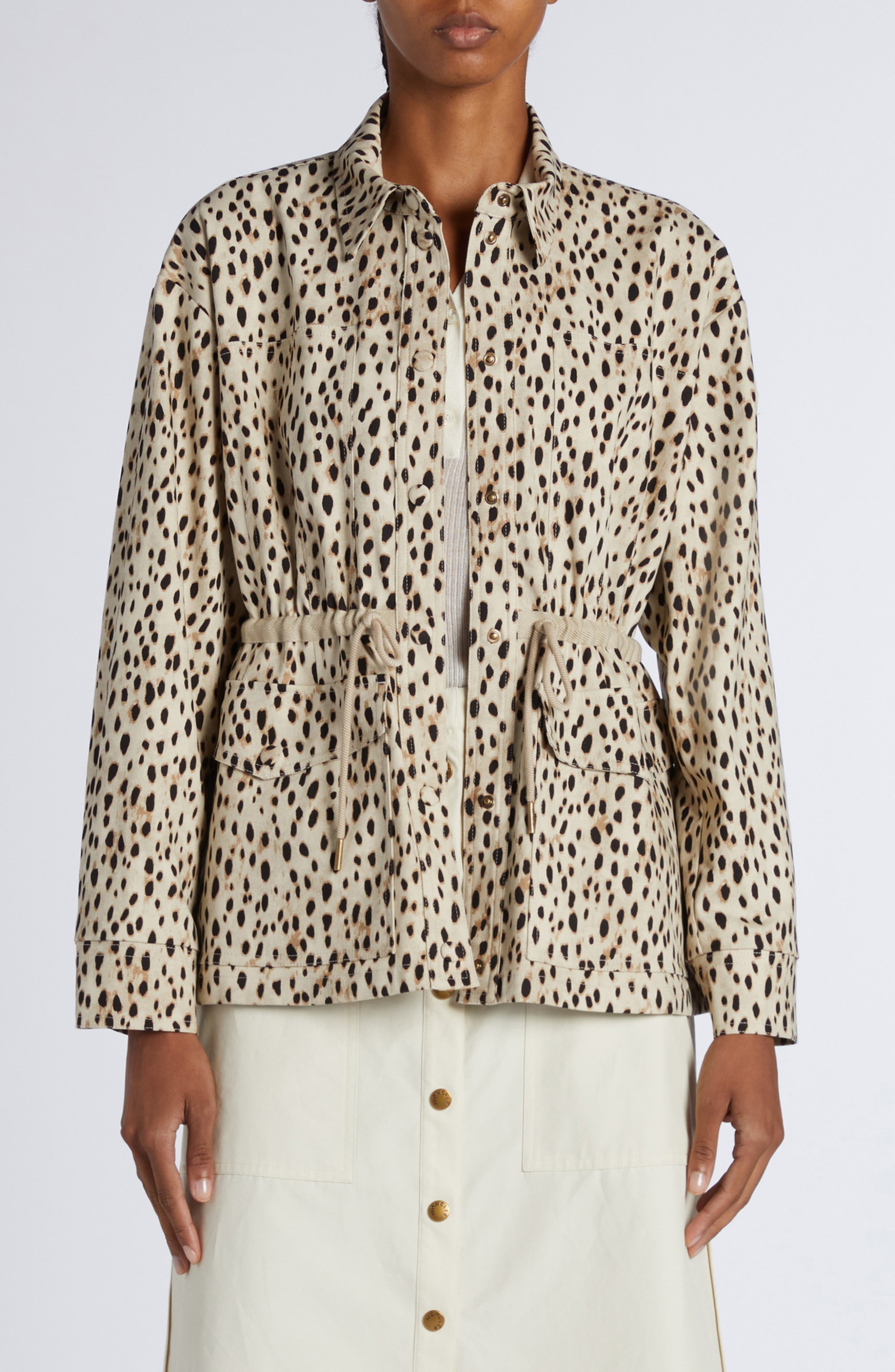 Moncler Saulon Animal Print Jacket in Light Beige Print at Nordstrom - 1