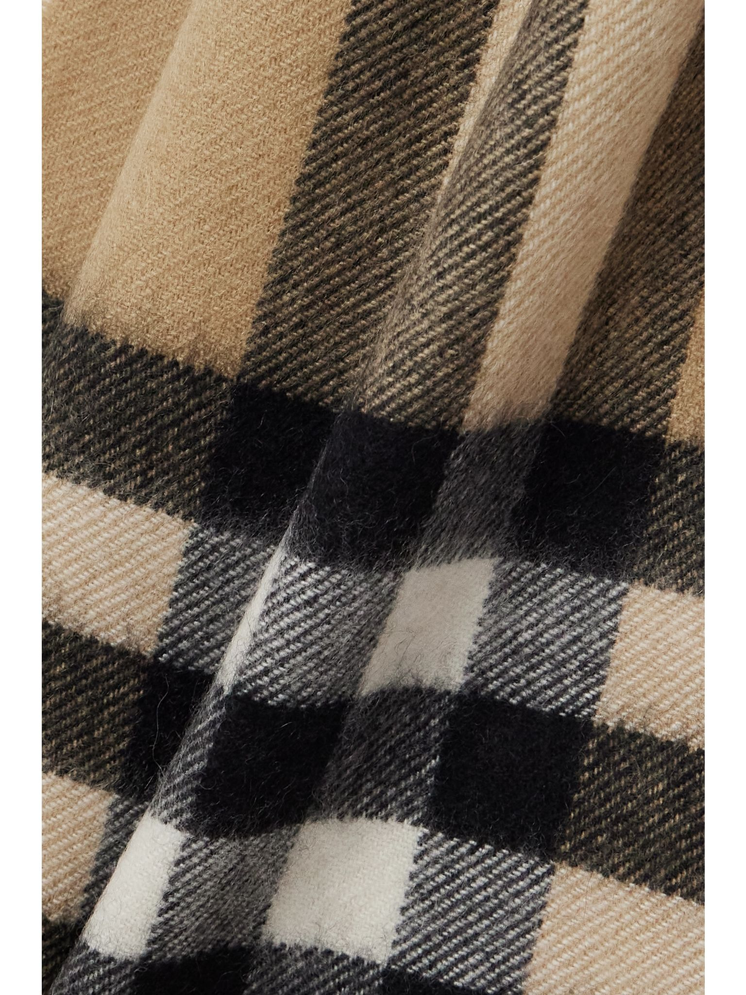 Fringed checked cashmere scarf Brown - 3