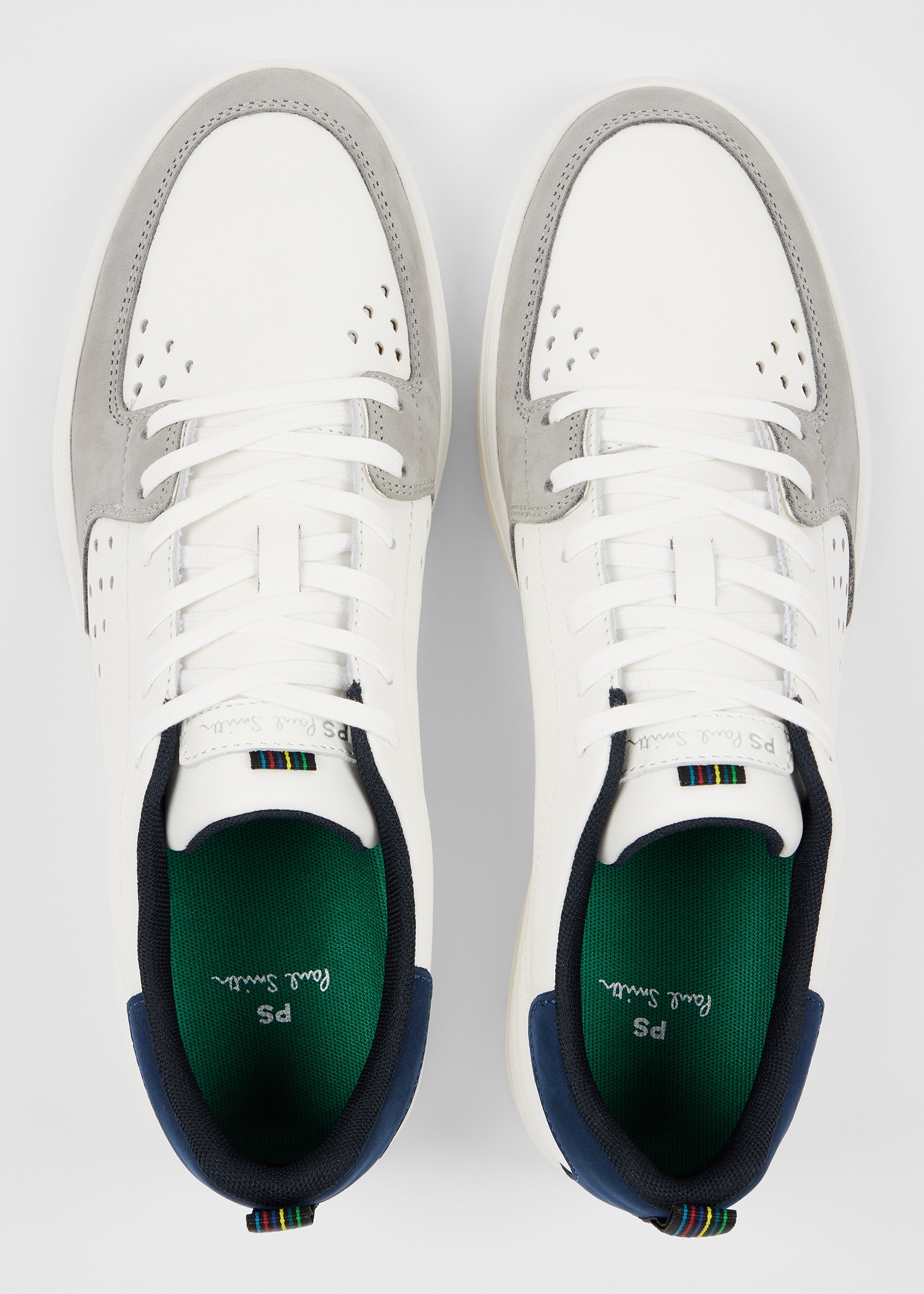 White Leather 'Cosmo' Trainers With Navy Heel - 3