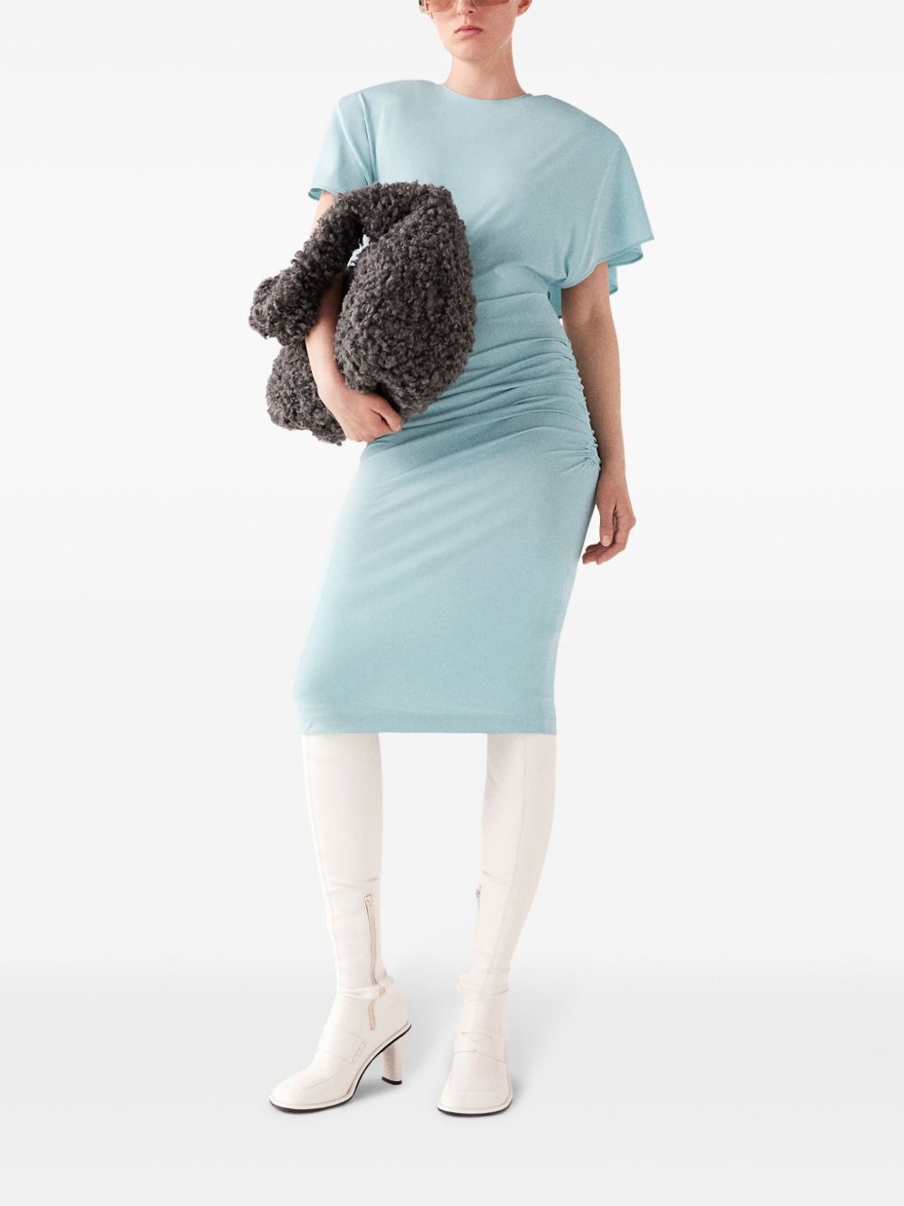 padded-shoulder short-sleeve midi dress - 2